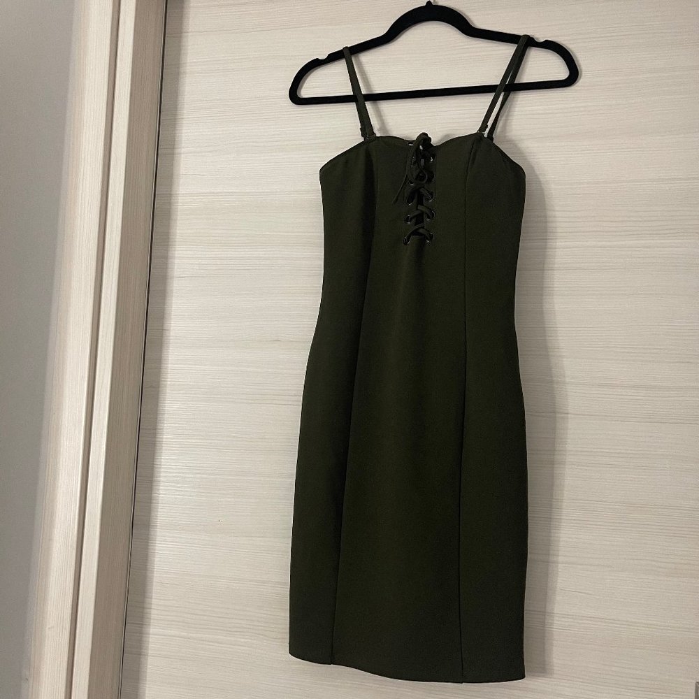 Green Lace Up Mini Dress